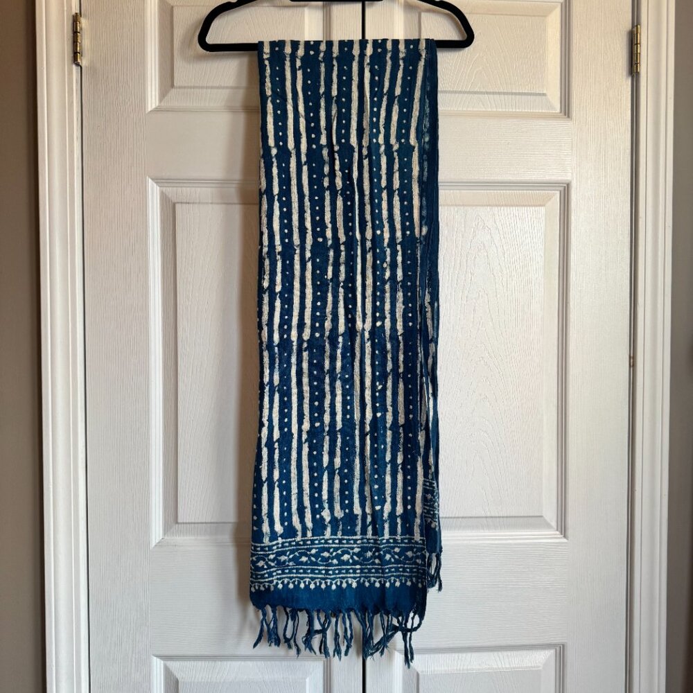 Large Mudcloth Print Woven Blanket Scarf By Paz Collective Shawl Cotton Indigo - Picture 6 of 10